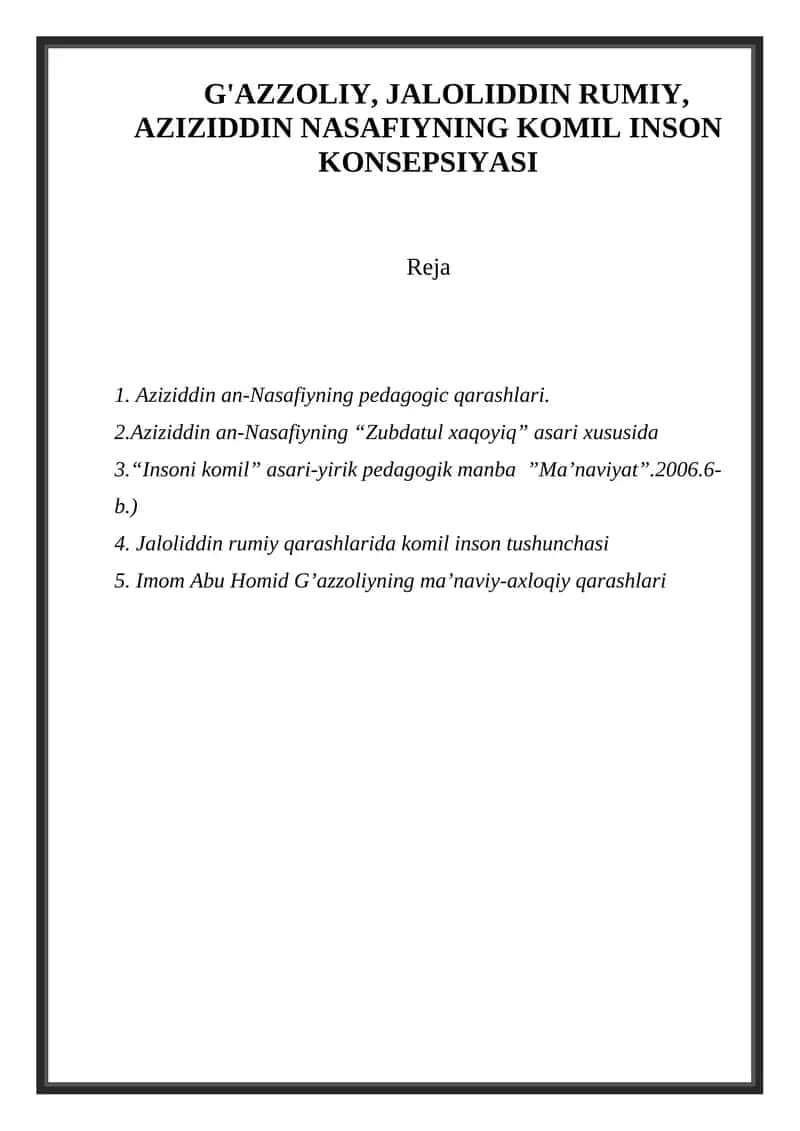 Aziziddin an-Nasafiyning "Insoni komil" asari 1