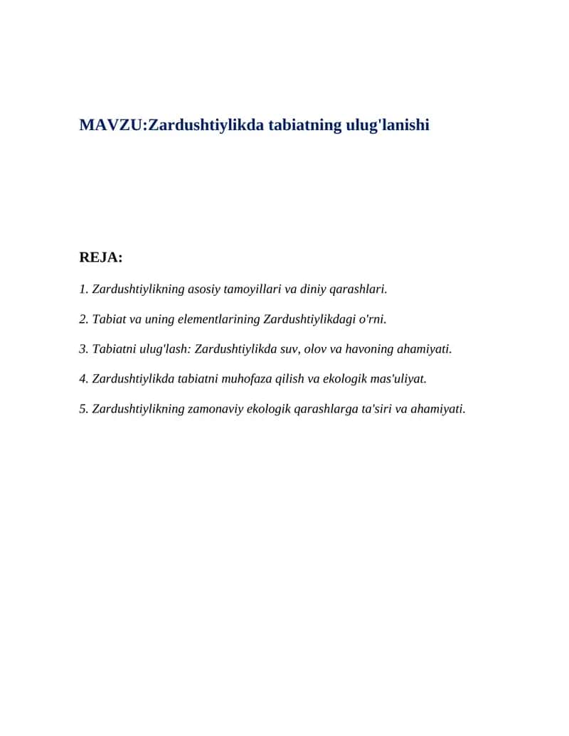 Zardushtiylikda tabiatning ulug'lanishi 1