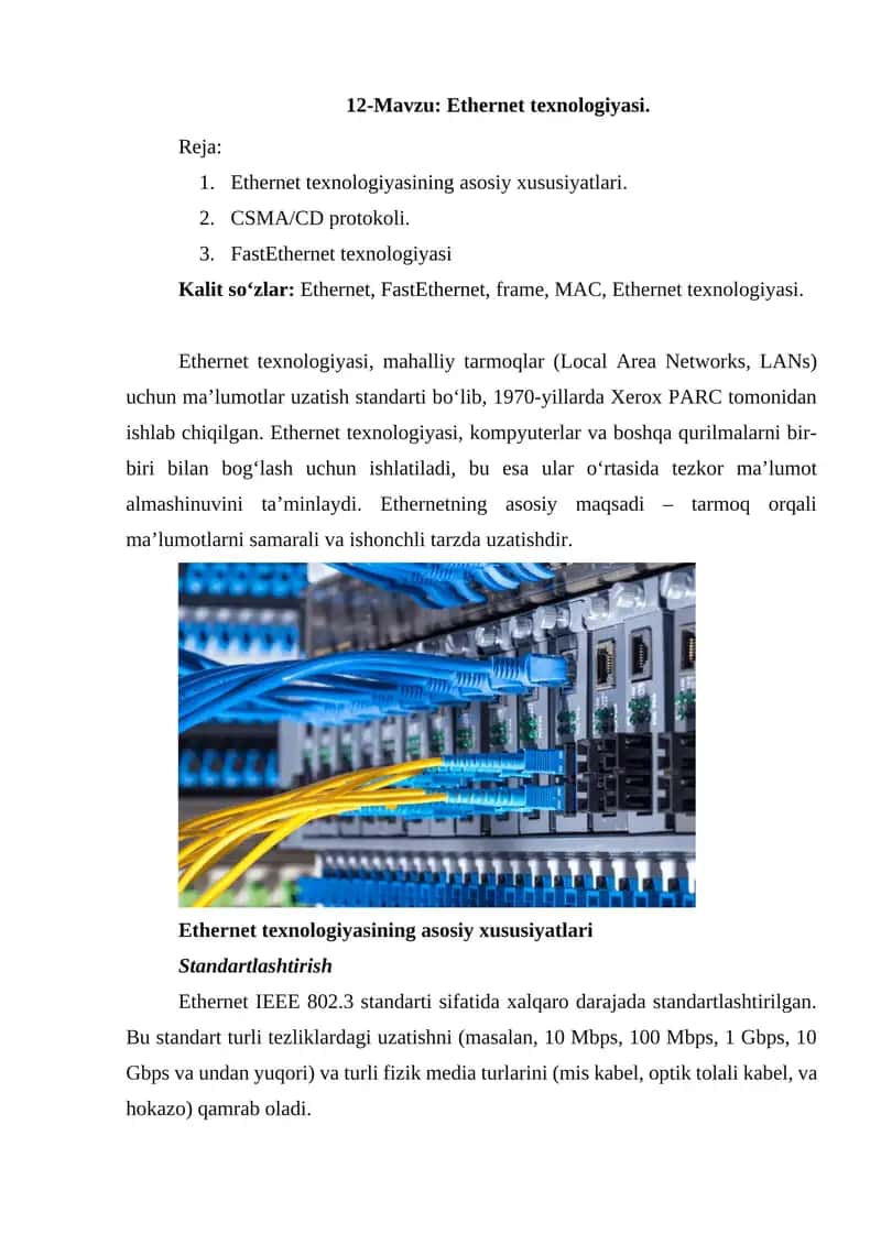 Ethernet texnologiyasi. 1