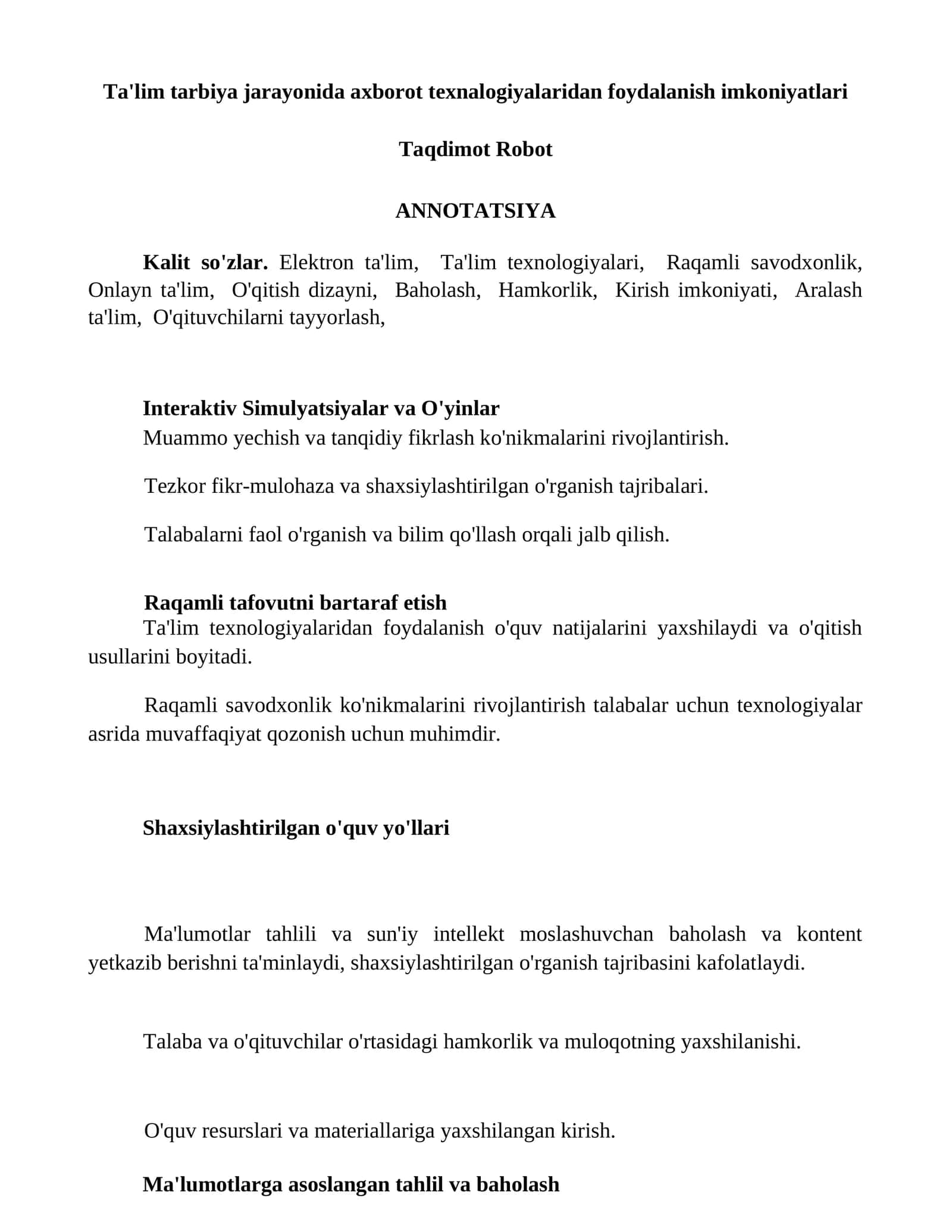 Interaktiv Simulyatsiyalar va O'yinlar 1