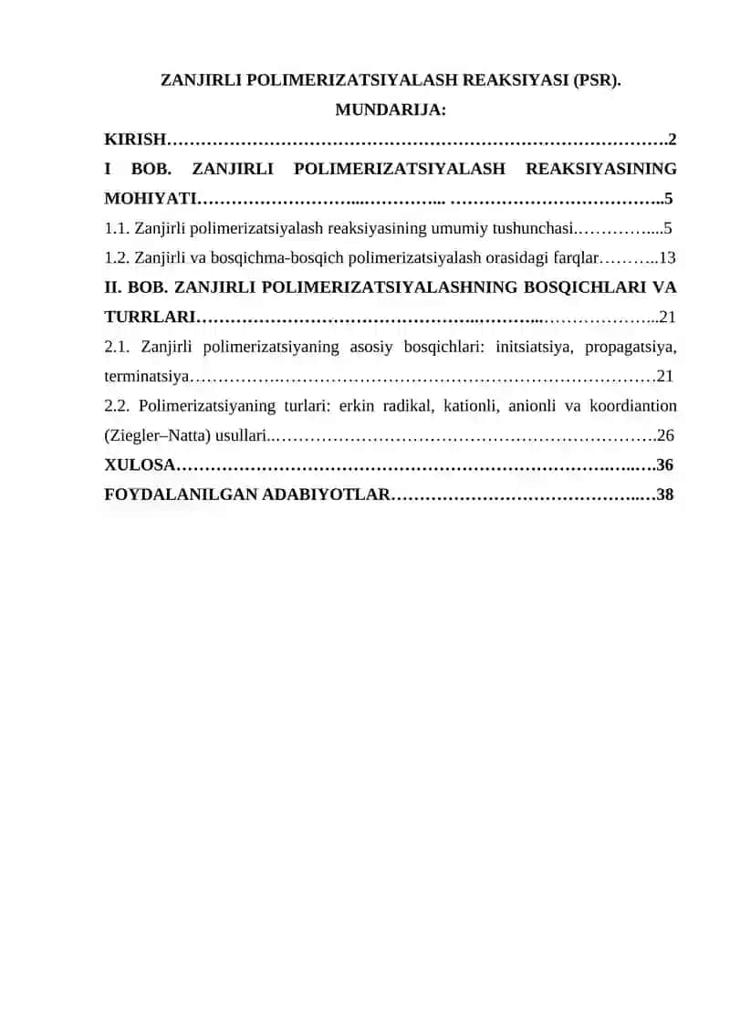 Zanjirli Polimerizatsiyalash Reaksiyasi (PSR)