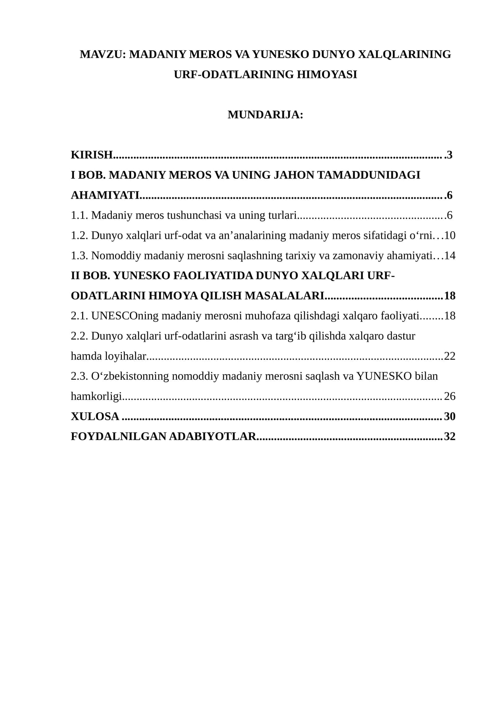 MADANIY MEROS VA YUNESKO DUNYO XALQLARINING URF-ODATLARINING HIMOYASI 1