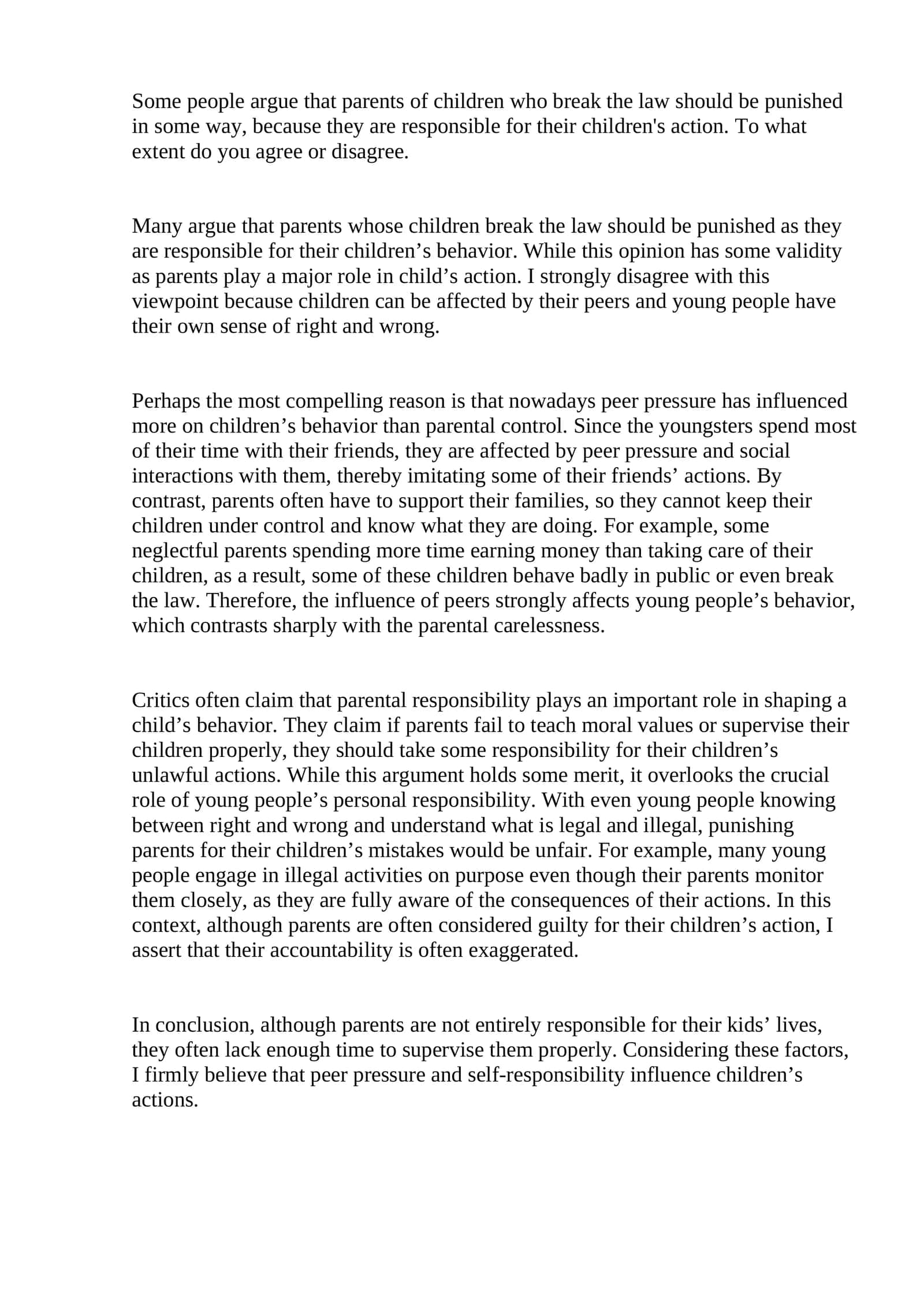 Parents of Children Breaking the Law Should be Punished 1