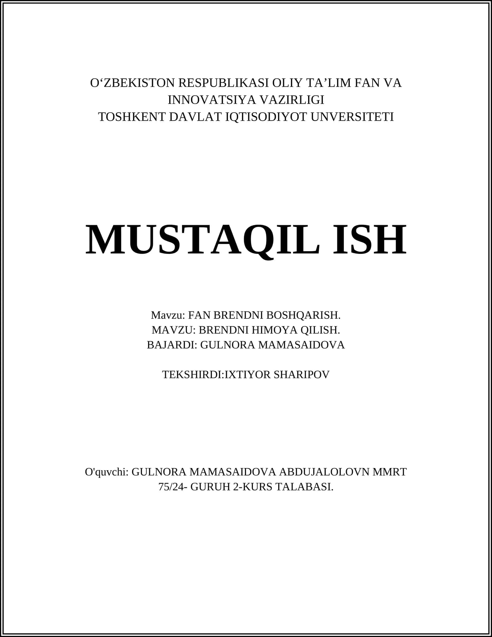Brendni Himoya Qilish 1