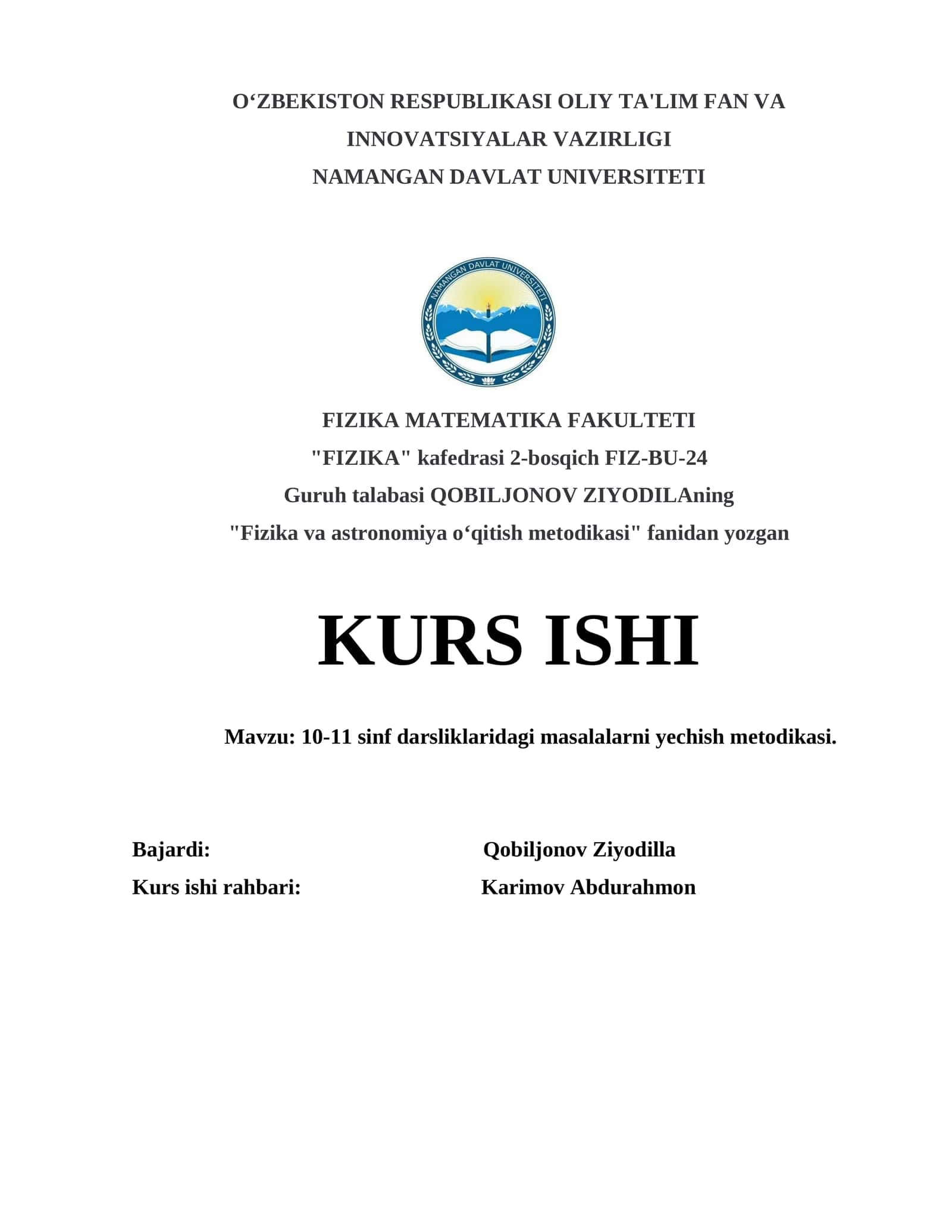 10-11 sinf darsliklaridagi masalalarni yechish metodikasi 1