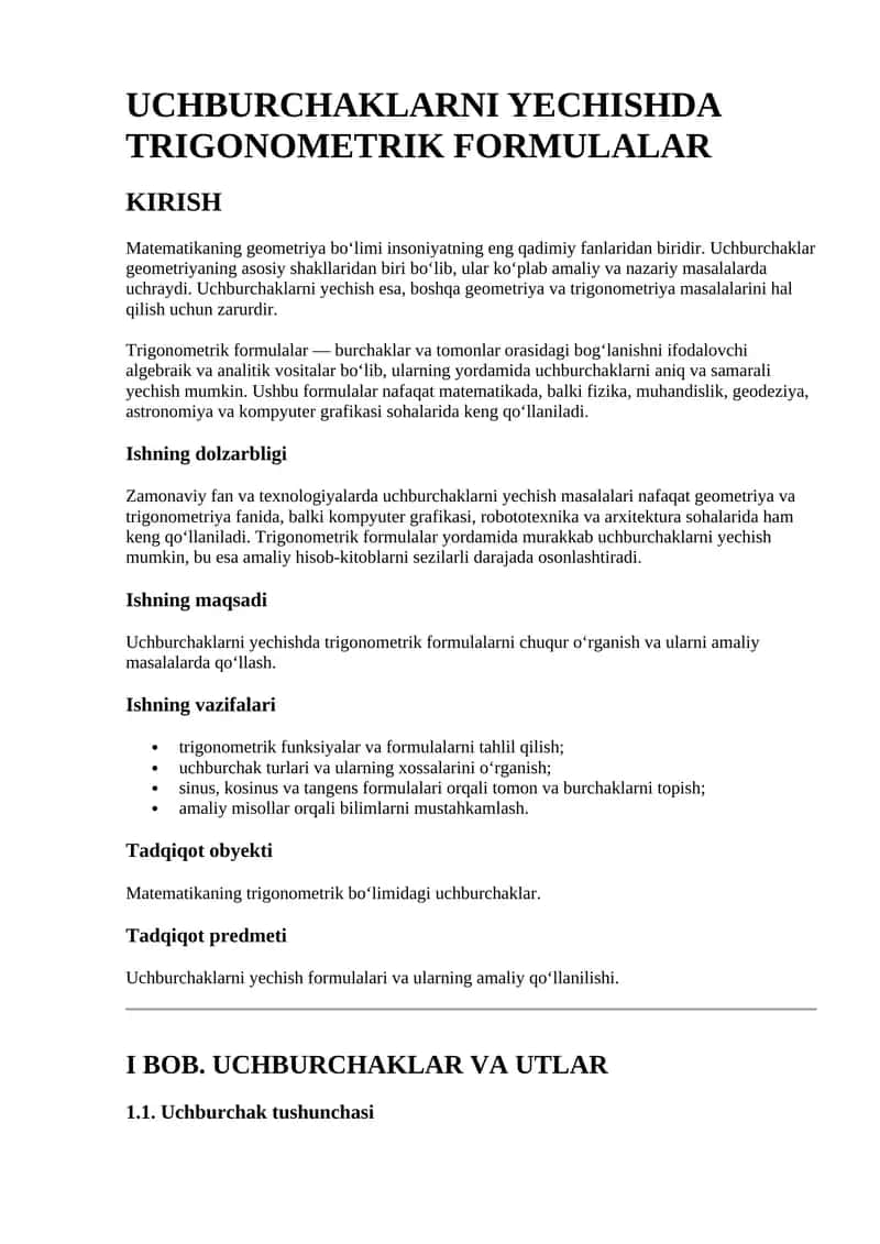 Uchburchaklarni Yechishda Trigonometrik Formulalar 1