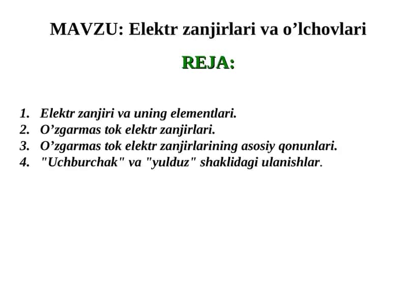 Elektr zanjirlari va o’lchovlari 1