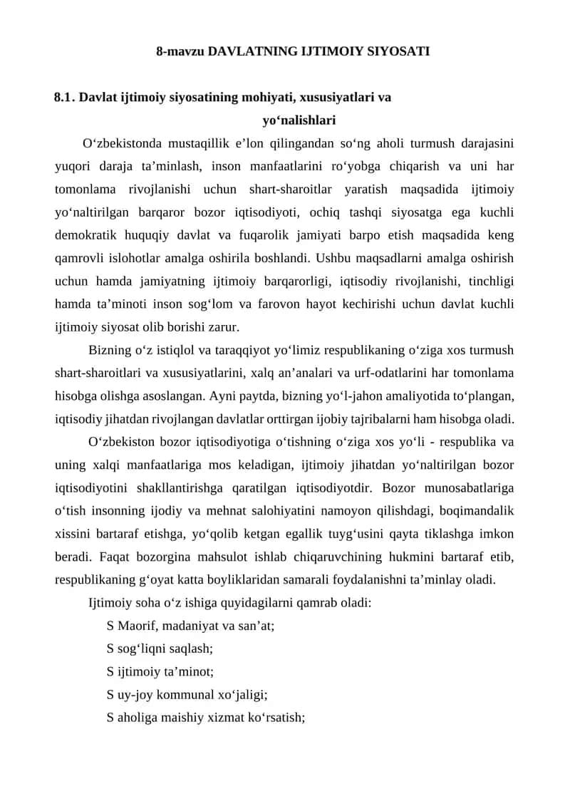 Davlatning Ijtimoiy Siyosati 1