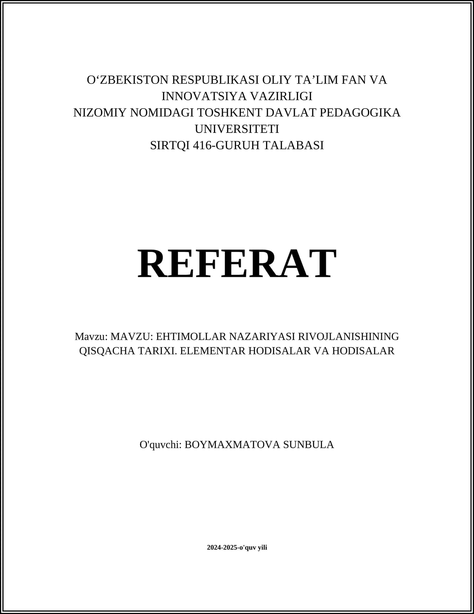 Ehtimollar nazariyasi rivojlanishi 1