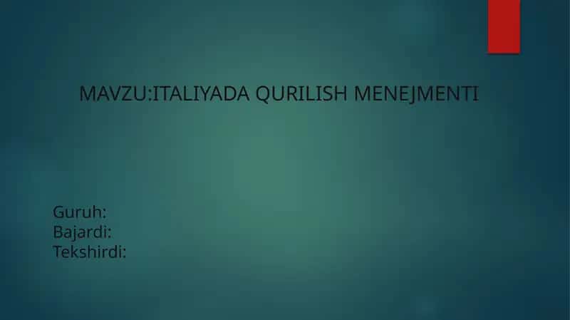 Italiyada Qurilish menejmenti 1