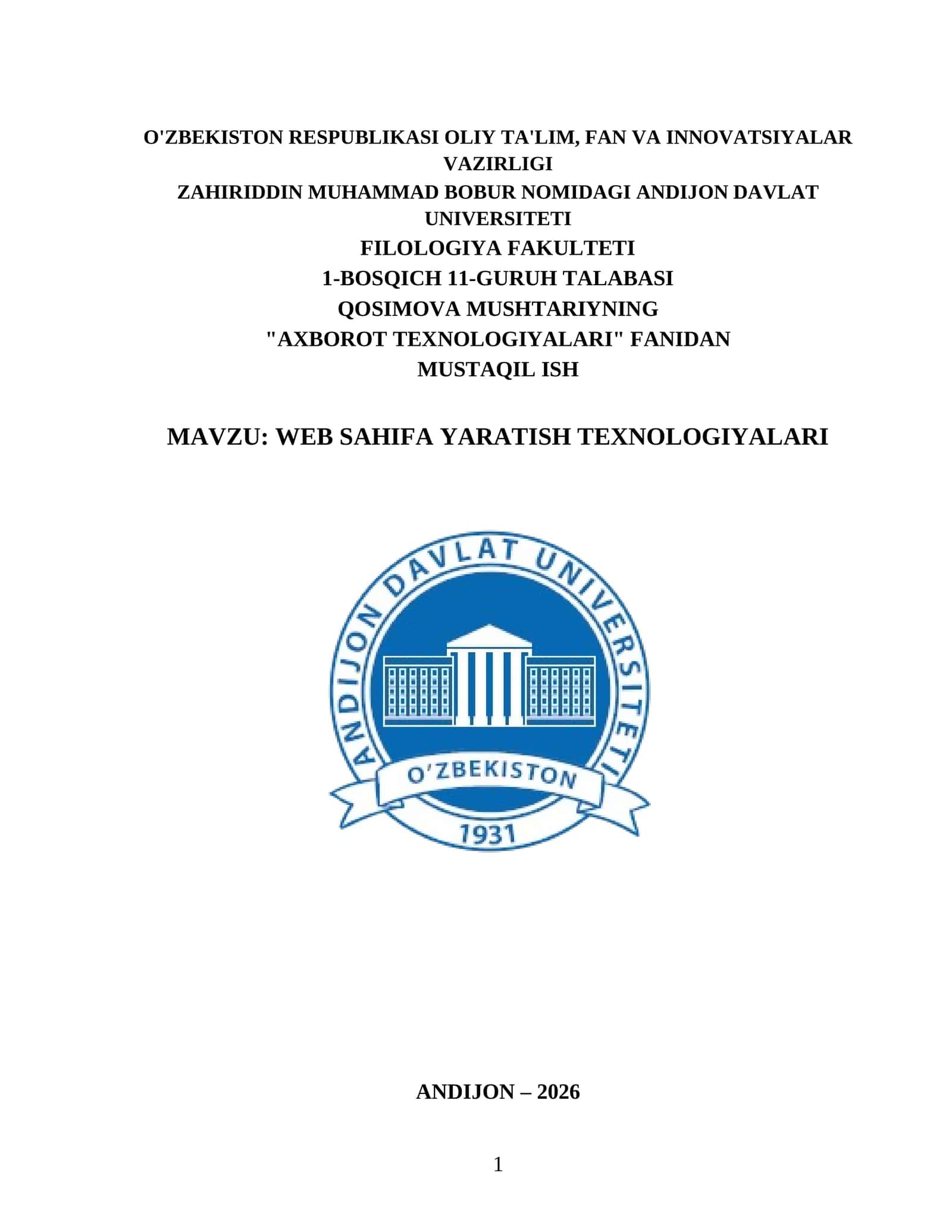 Web sahifa yaratish texnologiyalari 1