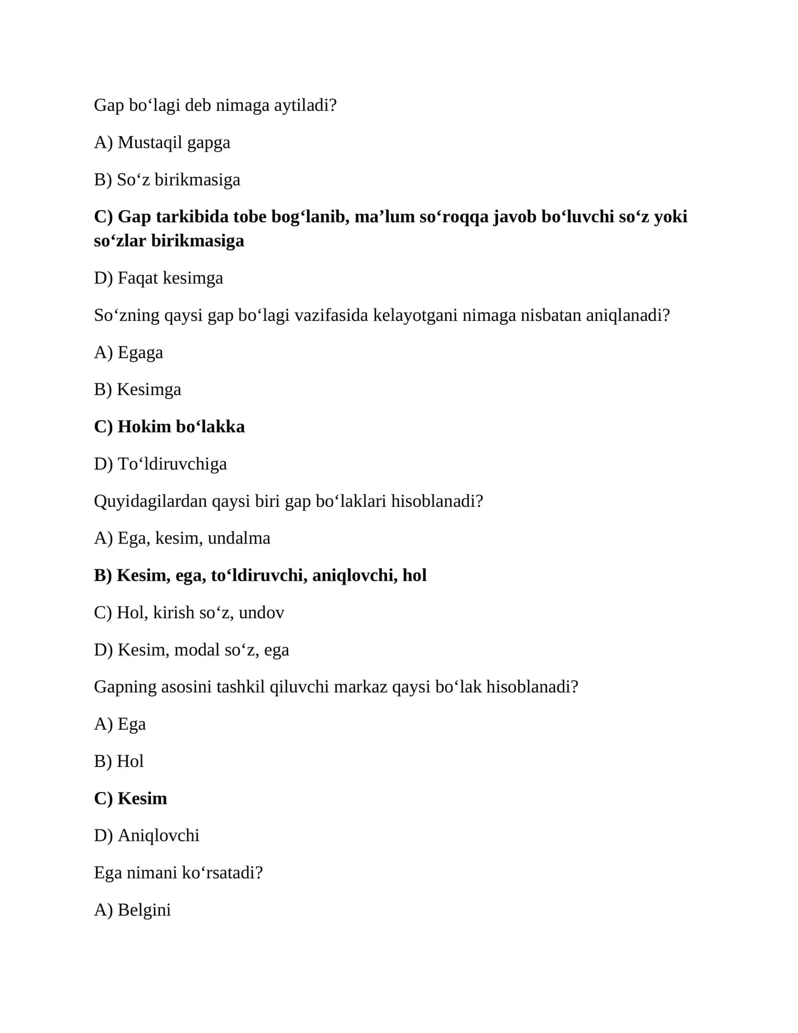 Til tarixi fanidan testlar 1