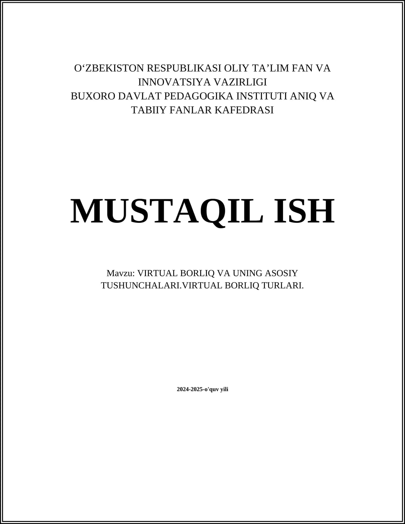 VIRTUAL BORLIQ VA UNING ASOSIY TUSHUNCHALARI 1
