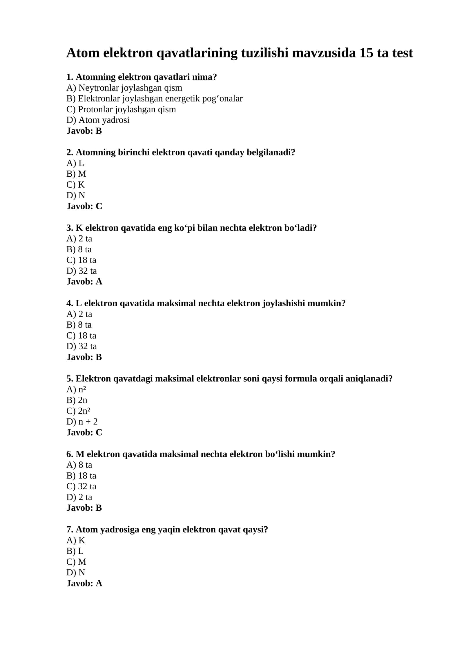 Atom elektron qavatlarining tuzilishi 1