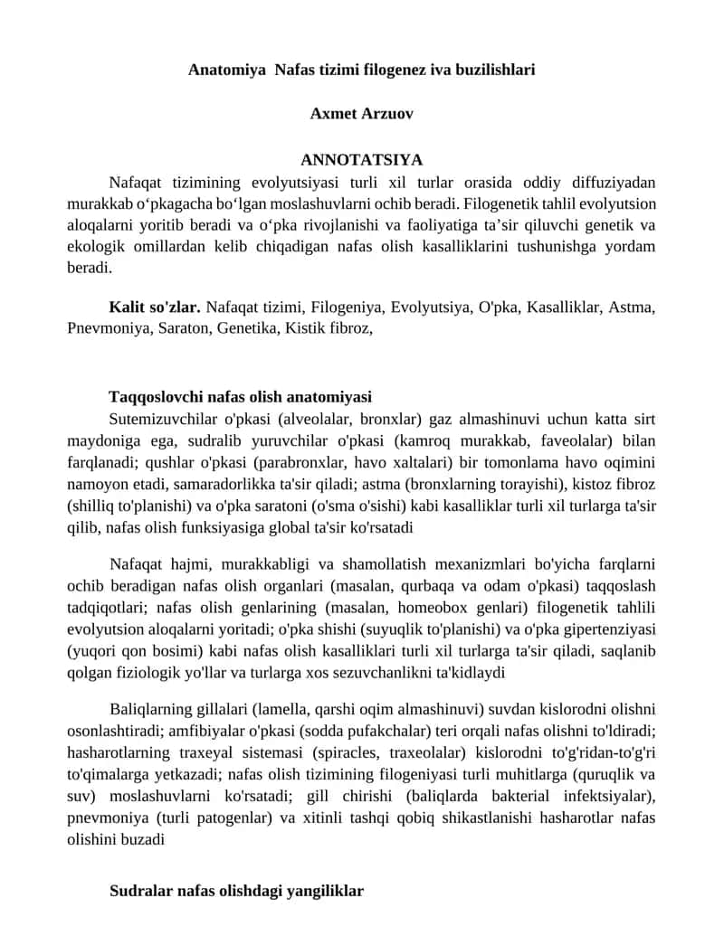 Taqqoslovchi nafas olish anatomiyasi 1