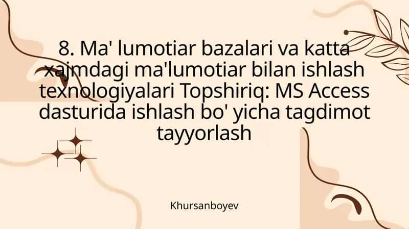 Ma'lumotlar bazalari va katta xajm 1