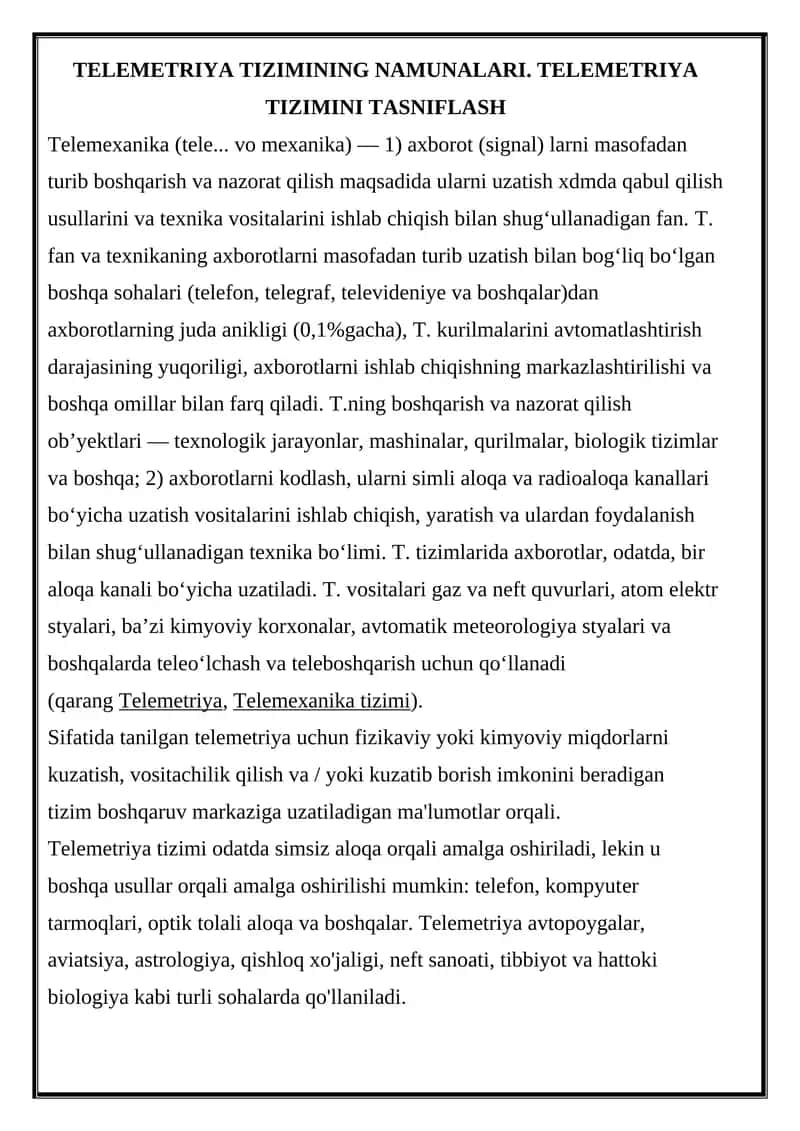 Telemetriya Tizimining Namunalari 1