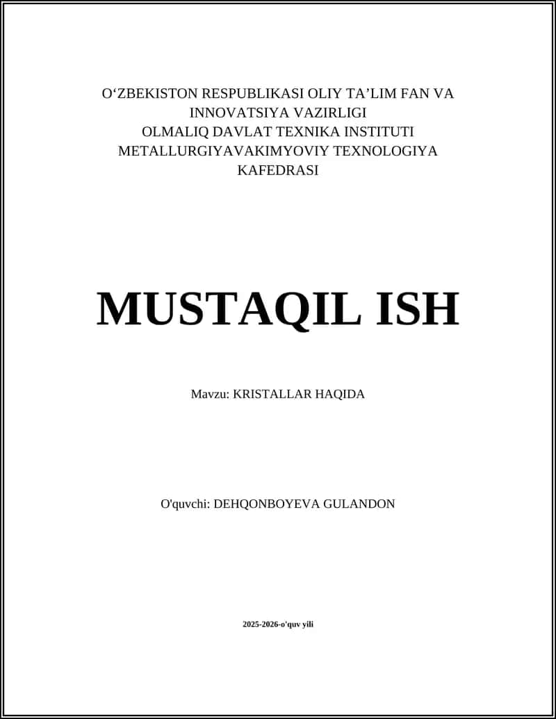 KRISTALLAR HAQIDA 1
