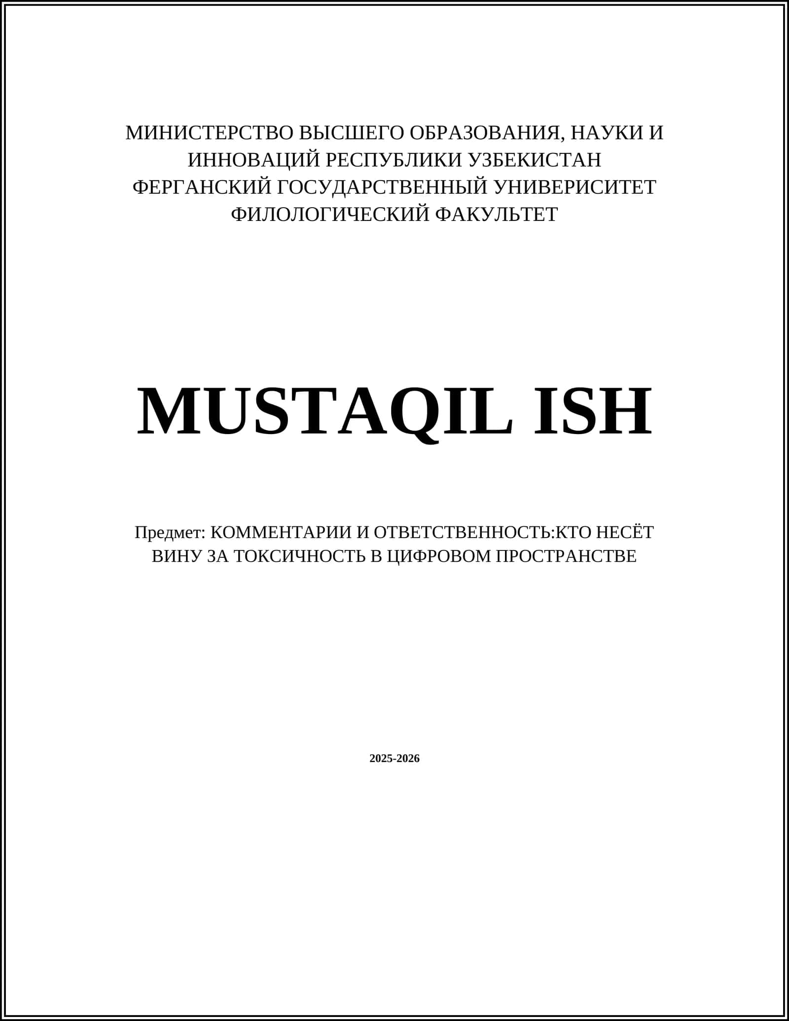 MUSTAQIL ISH 1