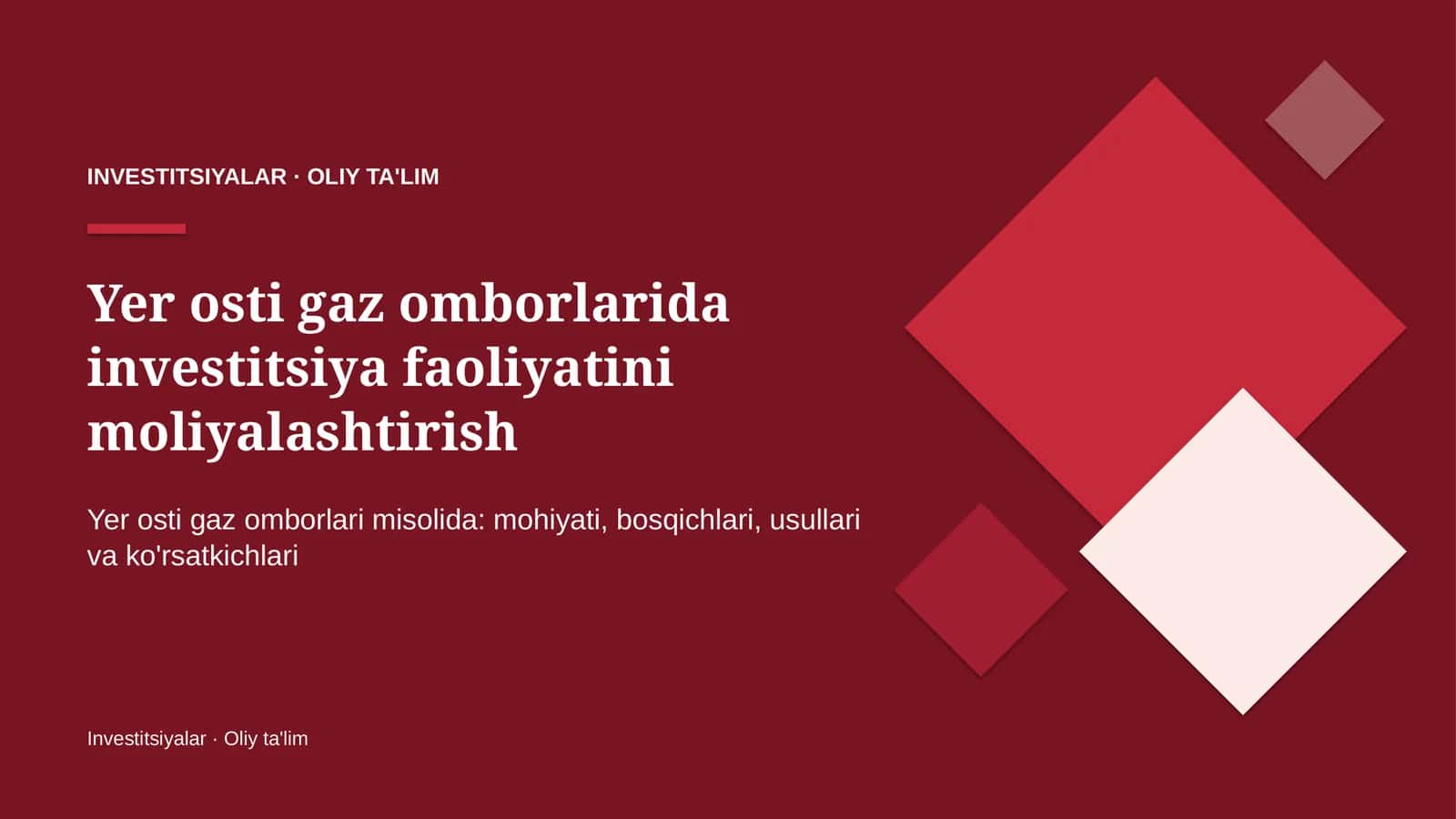 Yer osti gaz omborlarida investitsiya faoliyatini moliyalashtirish 1