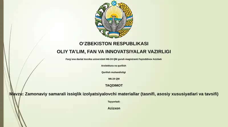 Zamonaviy samarali issiqlik izolyatsiyalovchi materiallar 1