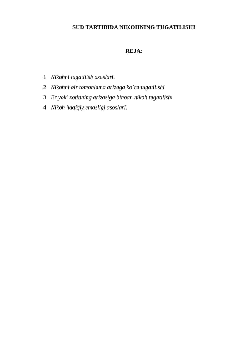 Nikohning Tugatilishi 1