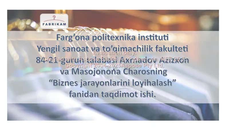 Tekstil mahsulotlari ishlab chiqarish fabrikasi 1