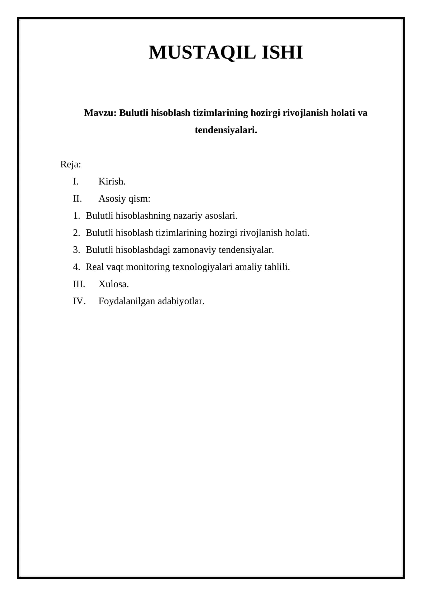 Bulutli hisoblash tizimlarining hozirgi rivojlanish holati va tendensiyalari 1
