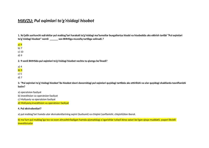 Pul oqimlari to’g’risidagi hisobot 1