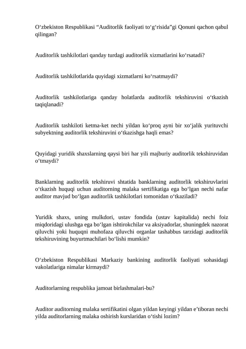 Auditorlik faoliyati to'g'risida Qonun 1