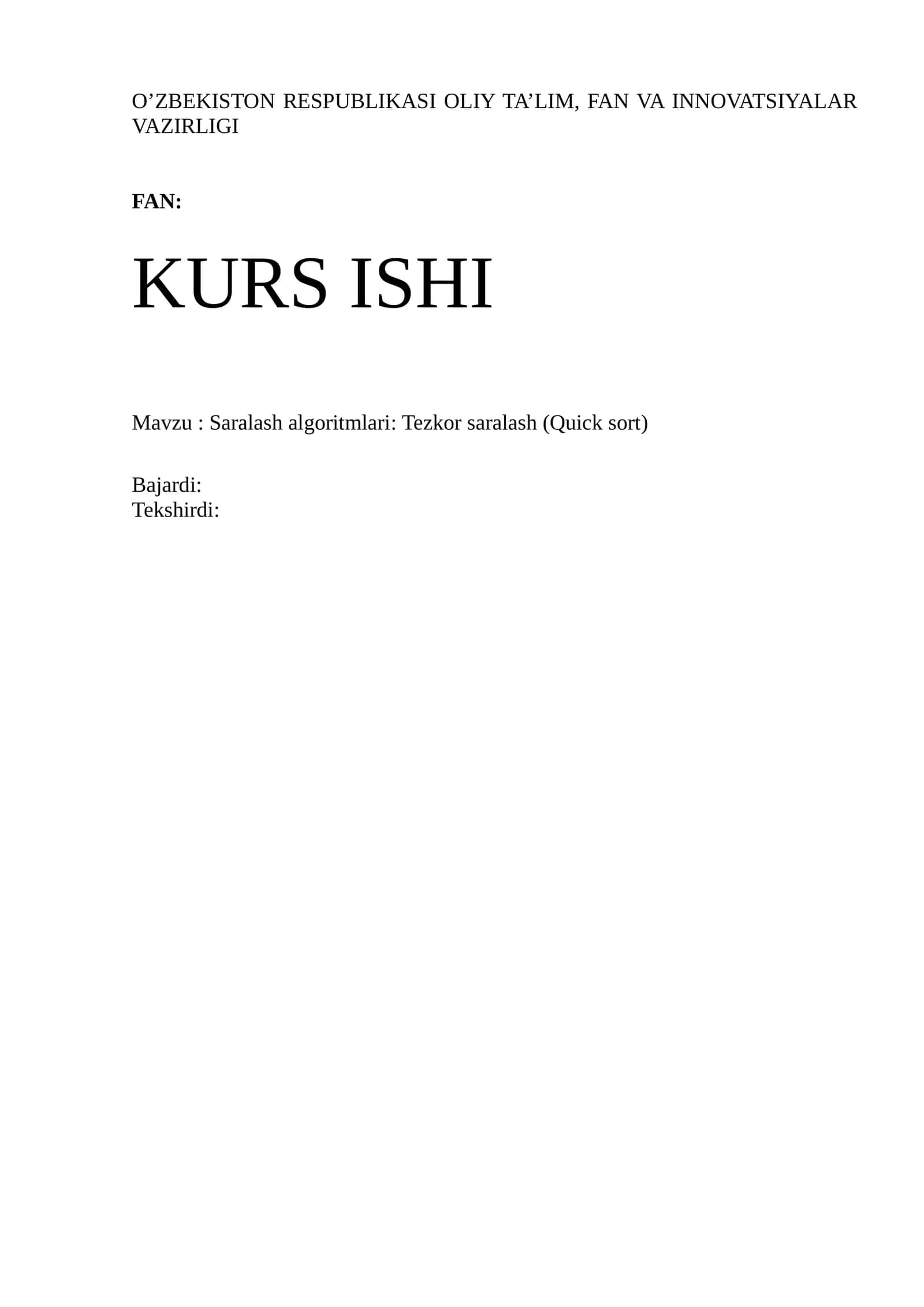 Saralash algoritmlari: Tezkor saralash (Quick sort) 1