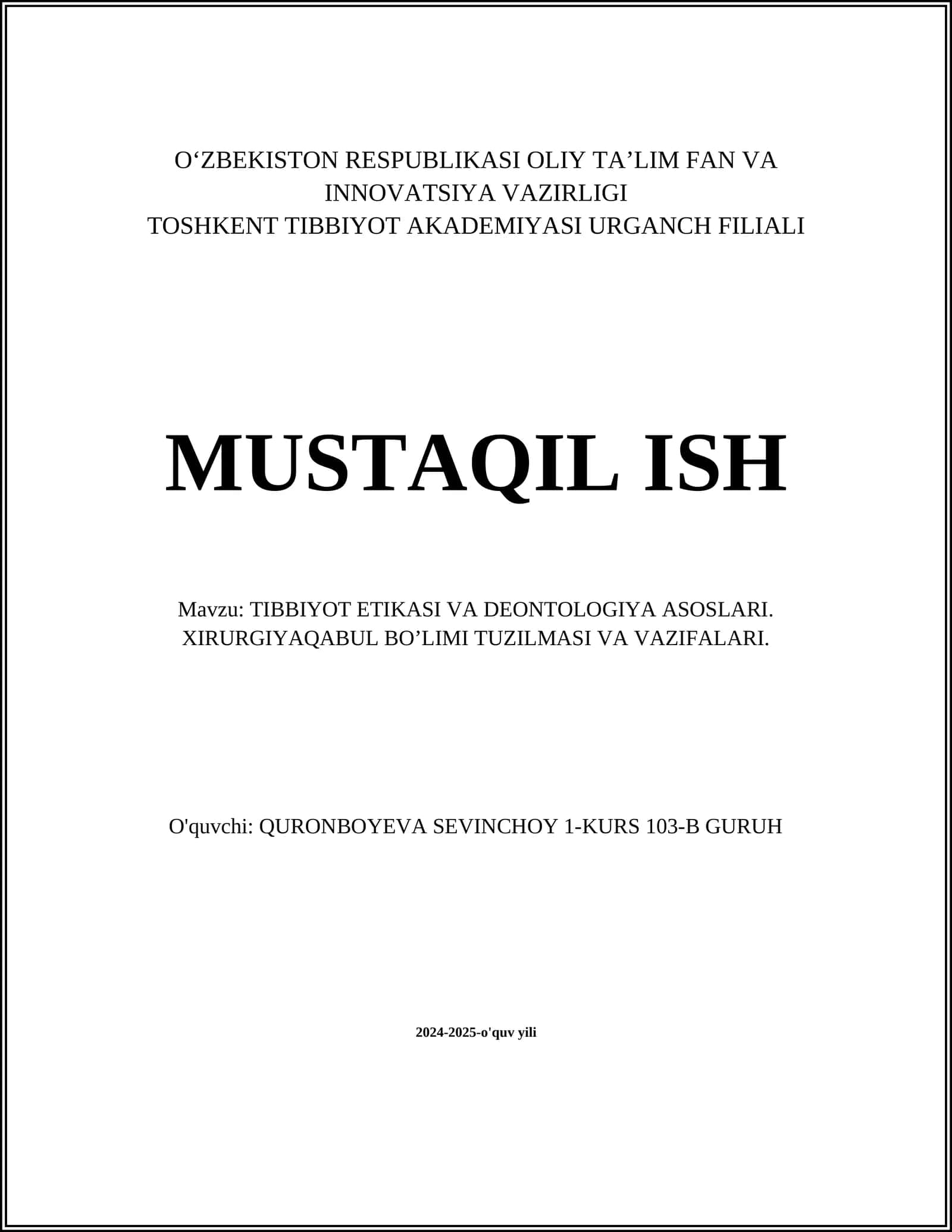 Tibbiyot Etikasi Asoslari 1