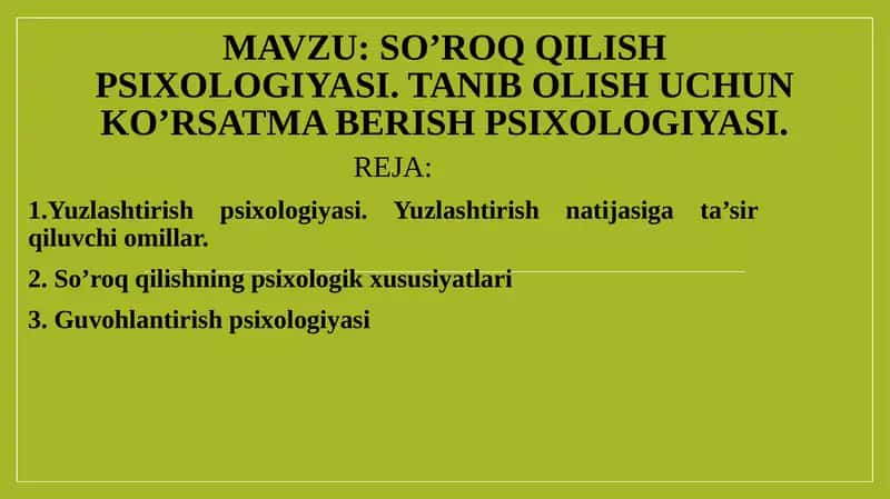 Yuzlashtirish psixologiyasi 1