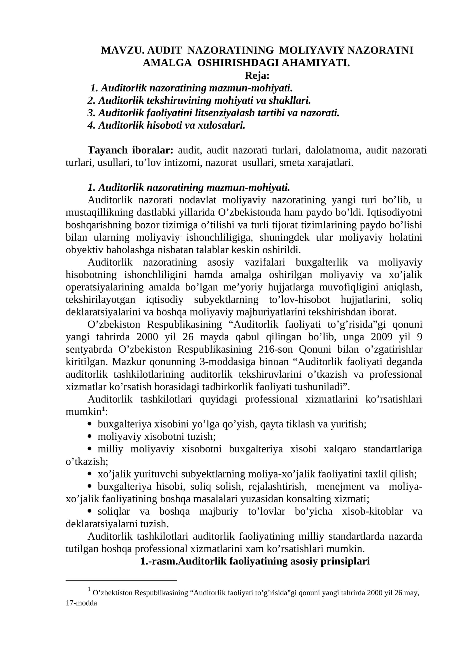 AUDIT NAZORATINING MOLIYAVIY NAZORATNI AMALGA OSHIRISHDAGI AHAMIYATI 1