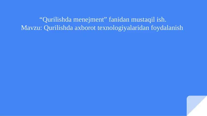 Qurilishda menejment 1