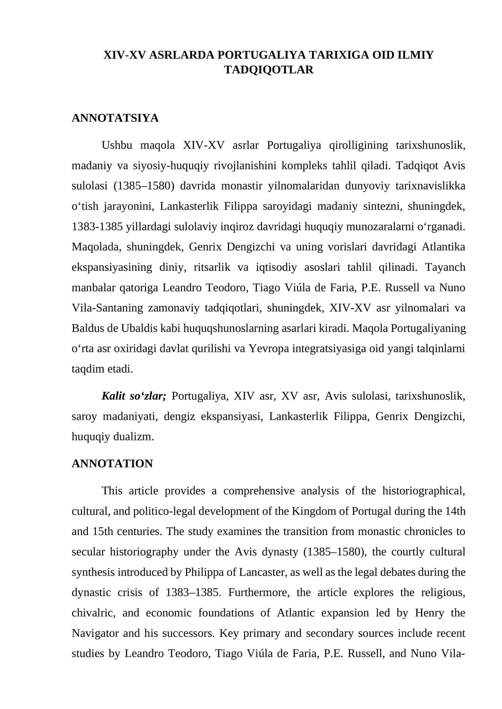 XIV XV asrlarda Portugaliya ilmiy tadqiqotlar 1