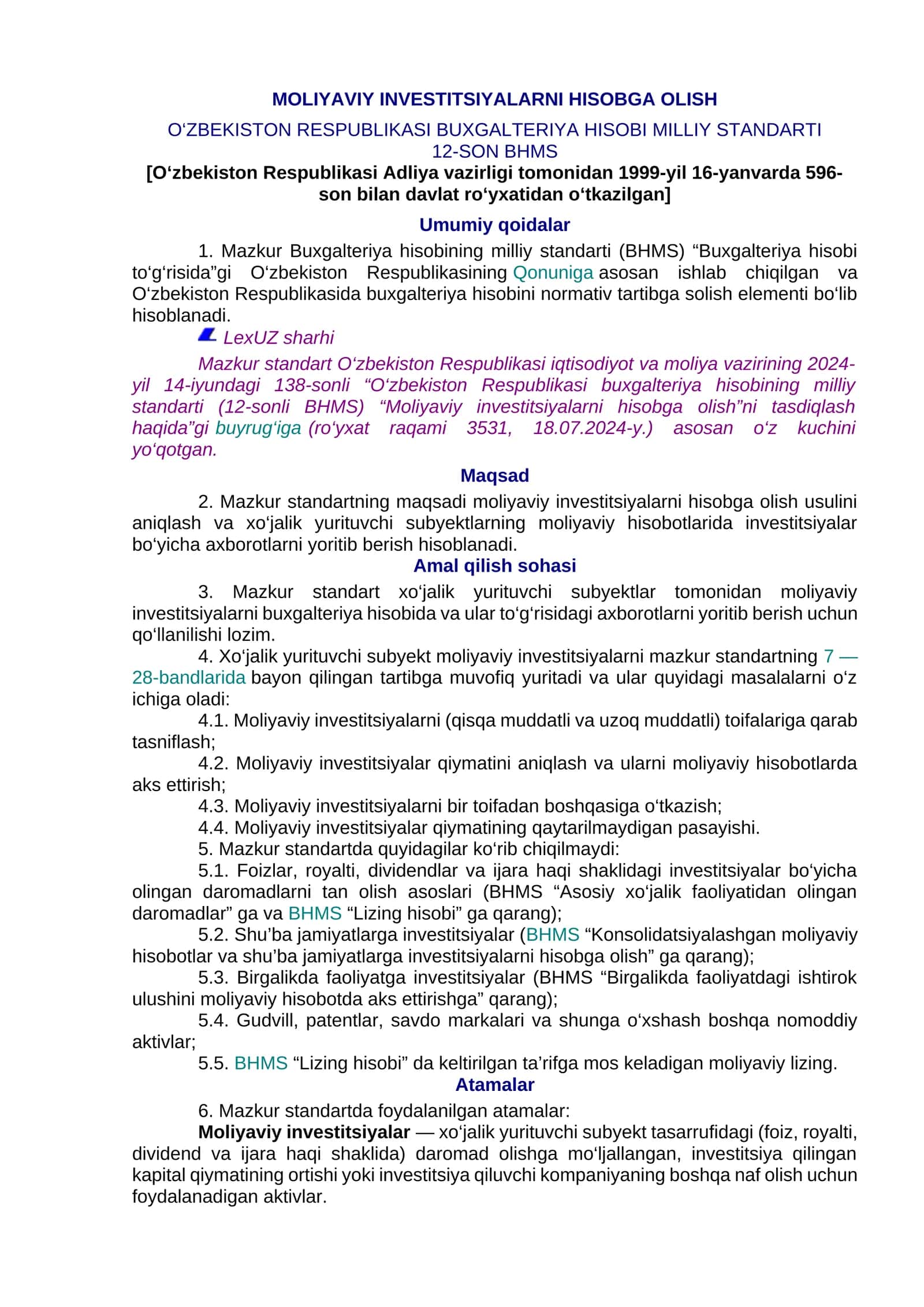 Moliyaviy investitsiyalarni hisobga olish 1