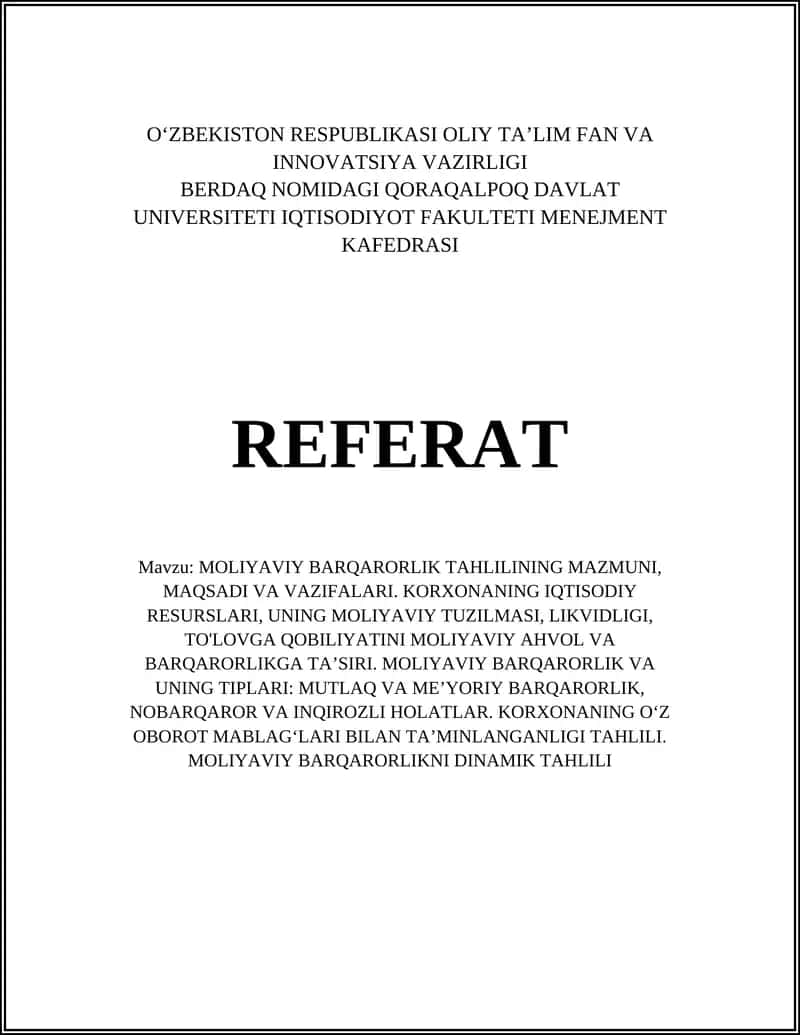 Moliyaviy barqarorlik tahlili 1