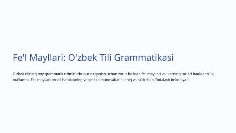 Fe'l Mayllari: O'zbek Tili Grammatikasi 1