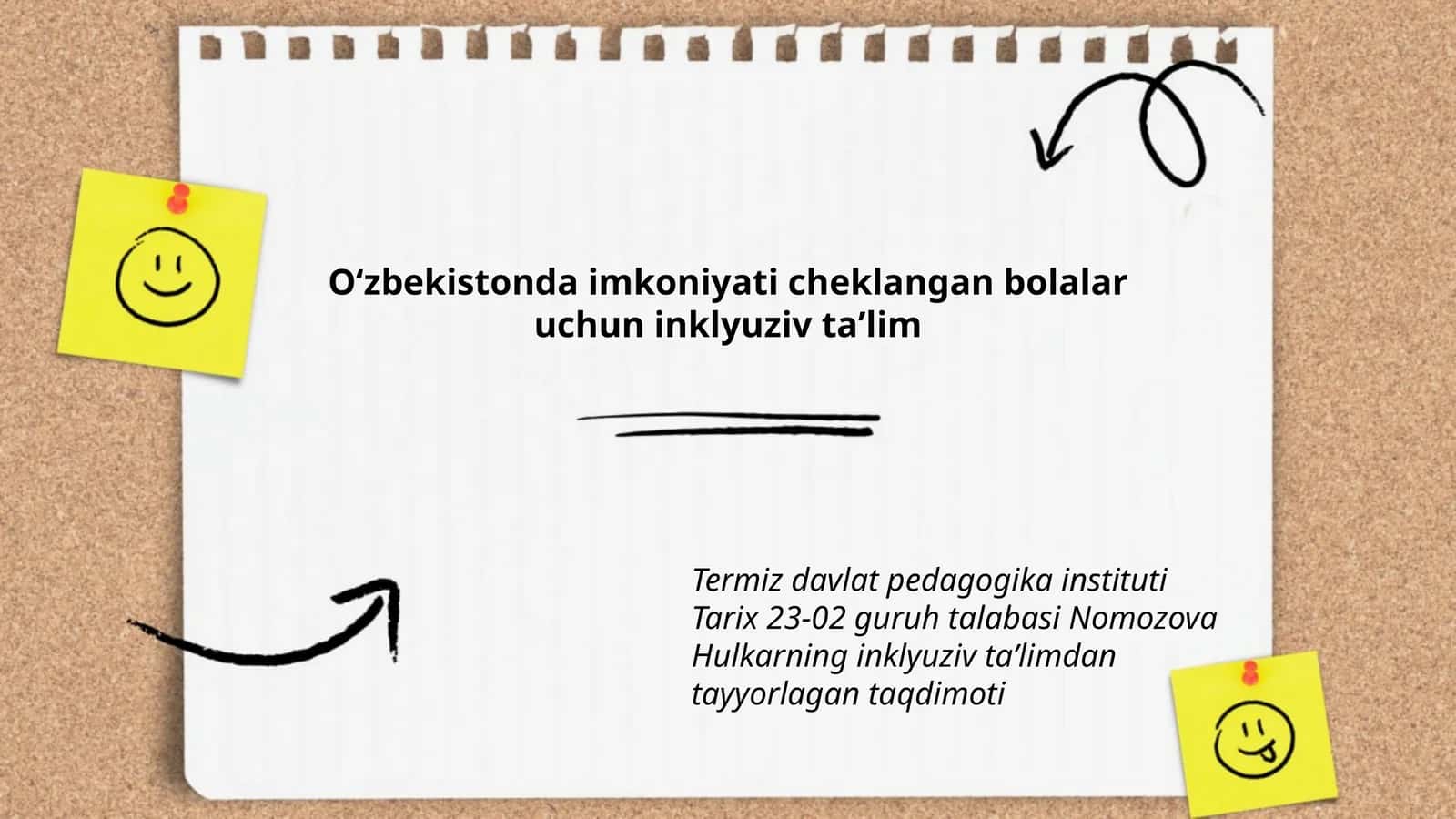 Nomozova Hulkarning inklyuziv taʼlimdan tayyorlagan taqdimoti 1