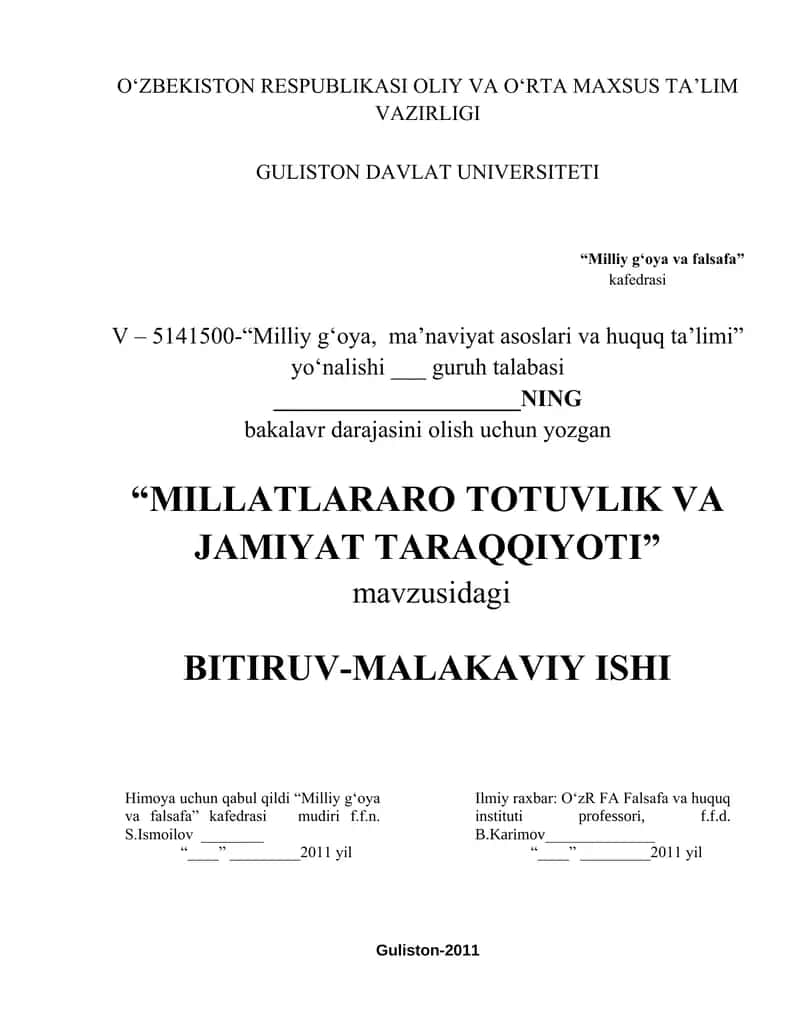 MILLATLARARO TOTUVLIK VA JAMIYAT TARAQQIYOTI 1