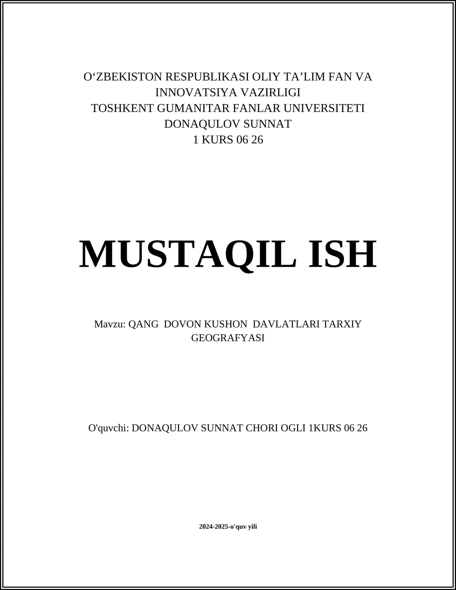 QANG DOVON KUSHON DAVLATLARI TARXIY GEOGRAFYASI 1