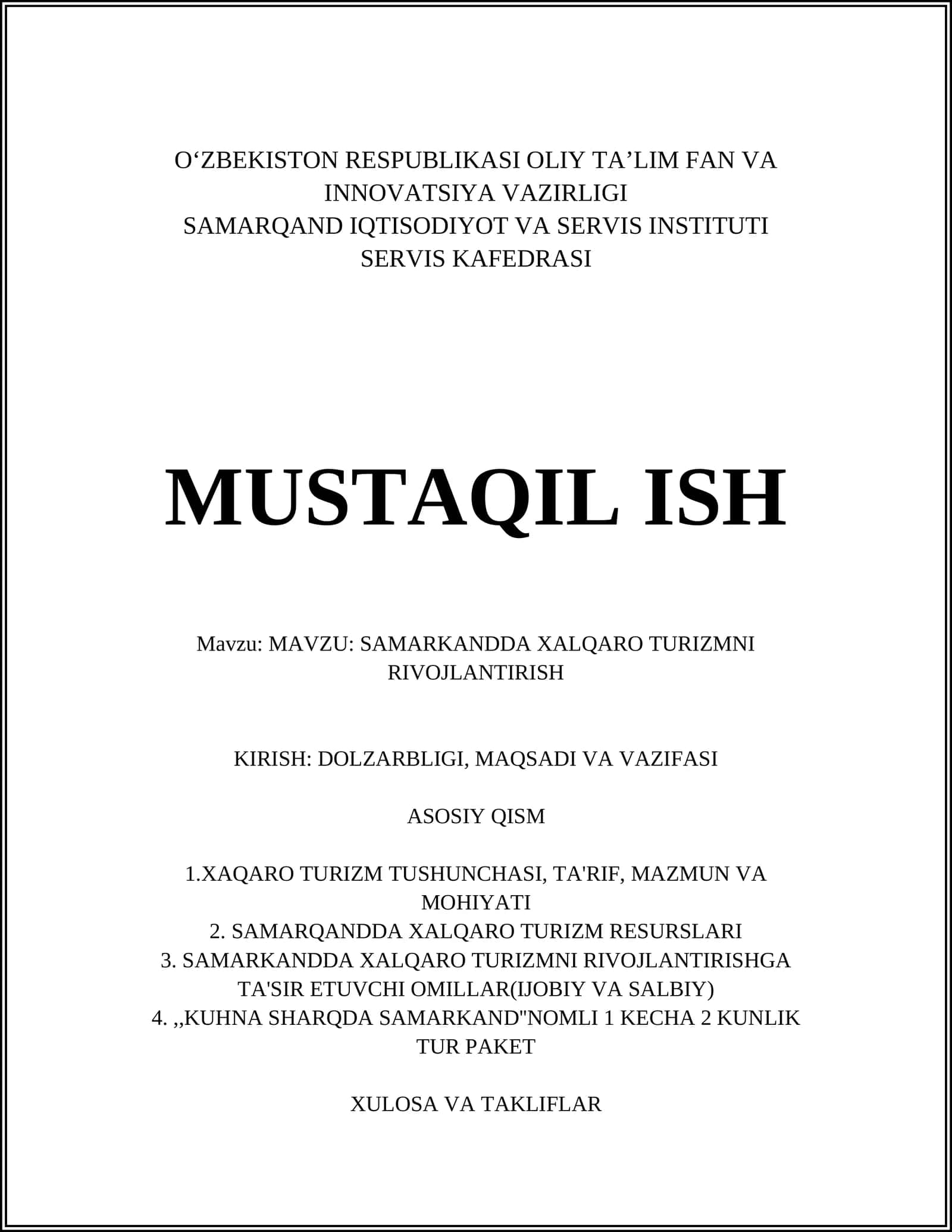 SAMARKANDDA XALQARO TURIZMNI RIVOJLANTIRISH 1