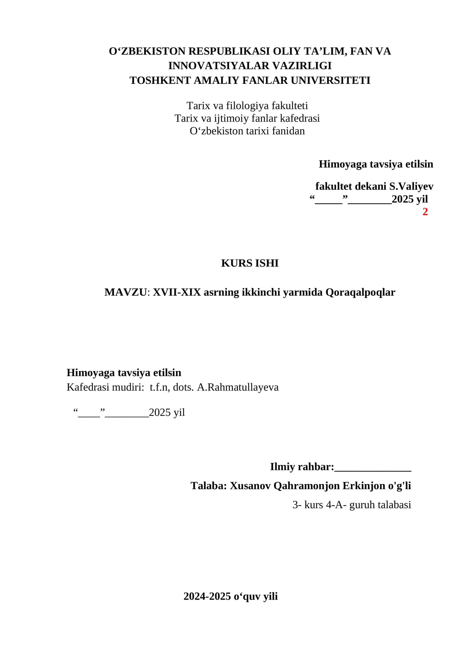 XVII-XIX asrning ikkinchi yarmida Qoraqalpoqlar 1