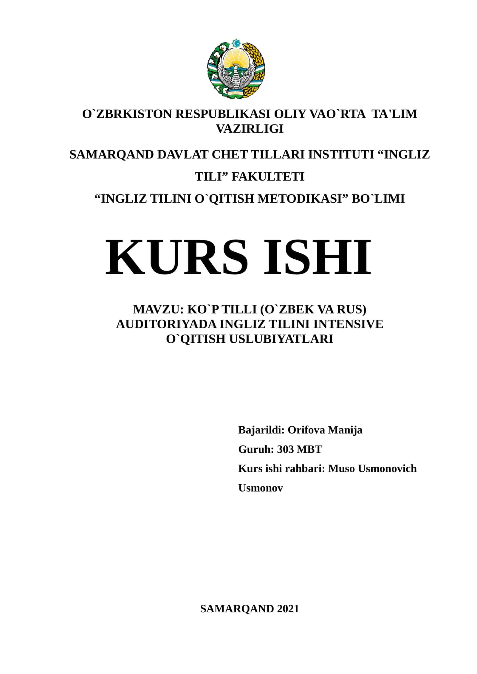 INGLIZ TILINI O`QITISH METODIKASI 1
