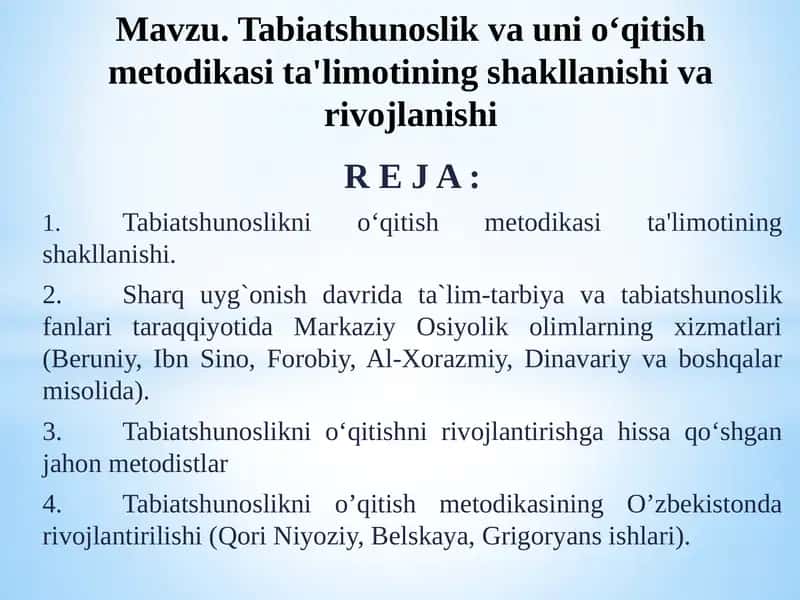Tabiatshunoslik va unni o‘qitish metodikasi 1