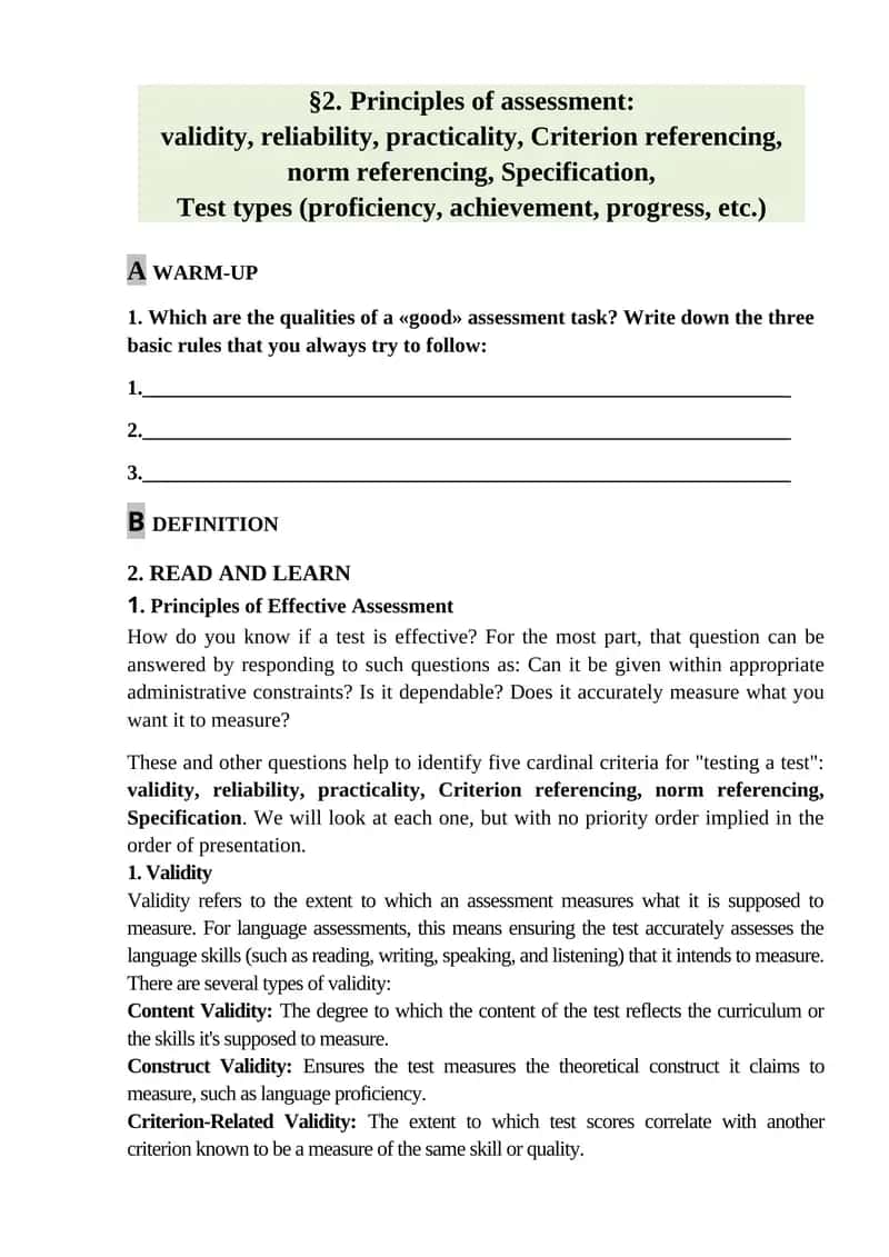 Principles of Effective Assessment 1