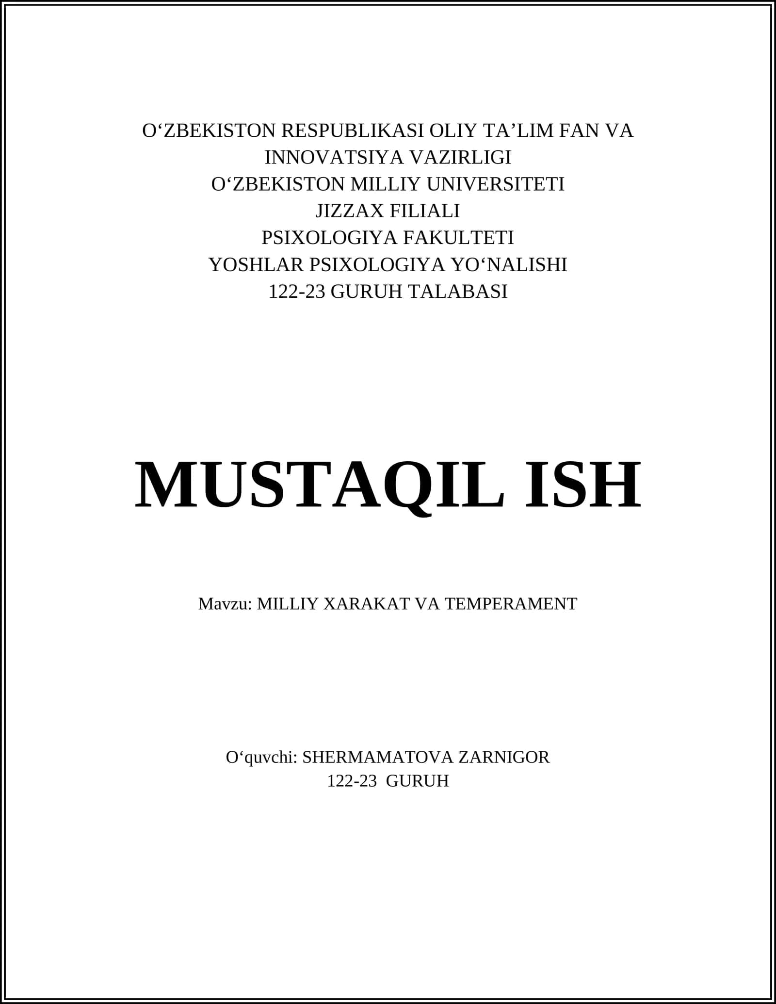 MILLIY XARAKAT VA TEMPERAMENT 1