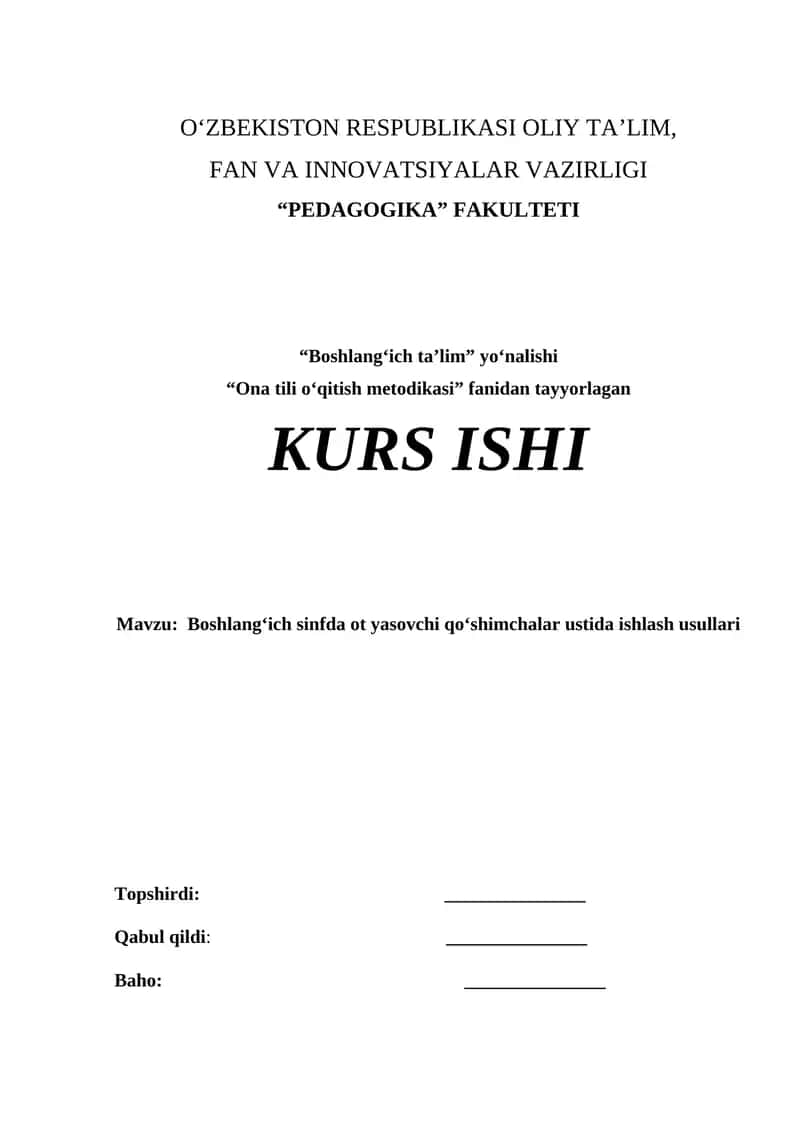 Boshlang‘ich sinfda ot yasovchi qo‘shimchalar ustida ishlash usullari 1