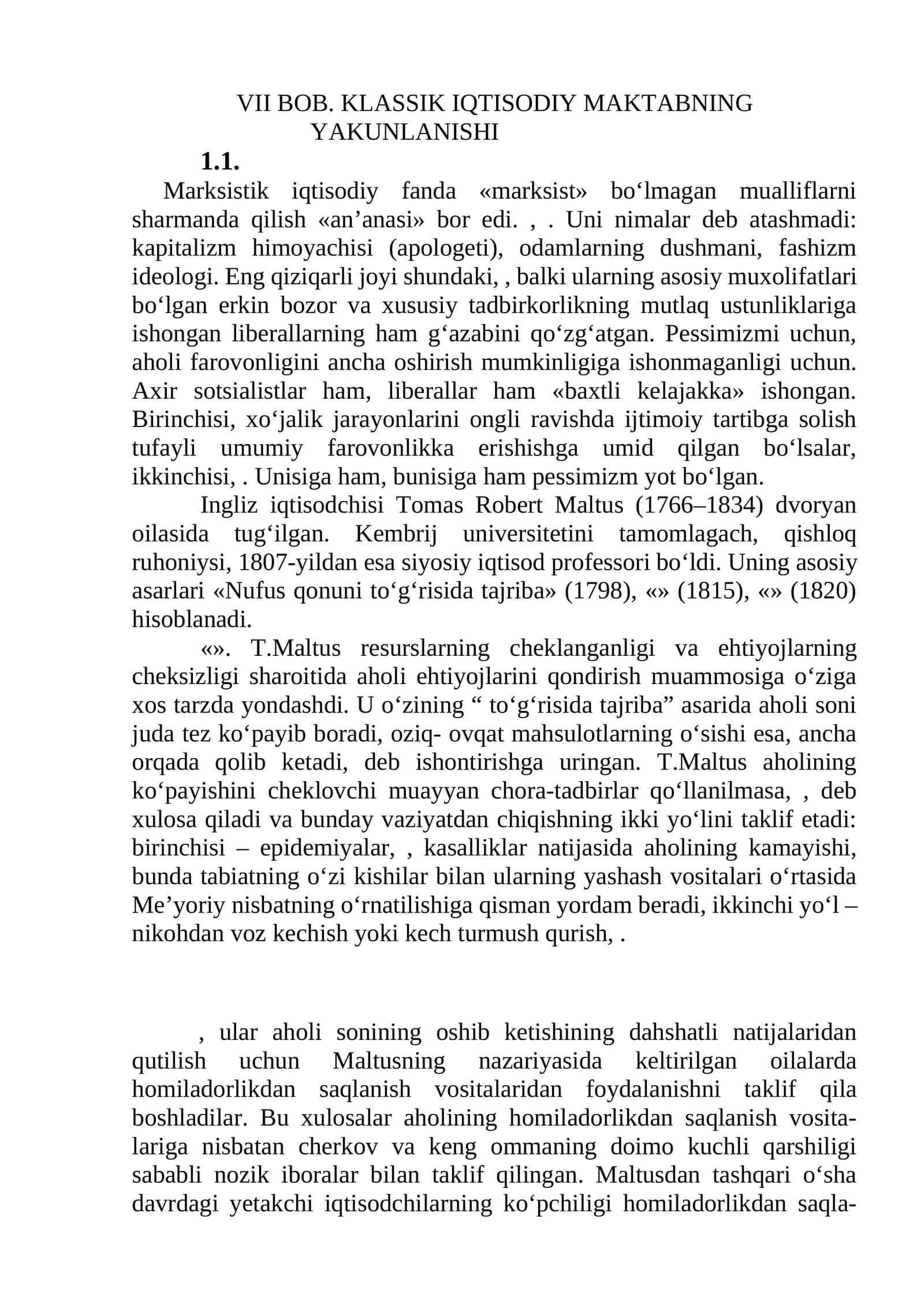 BOB. KLASSIK IQTISODIY MAKTABNING YAKUNLANISHI 1